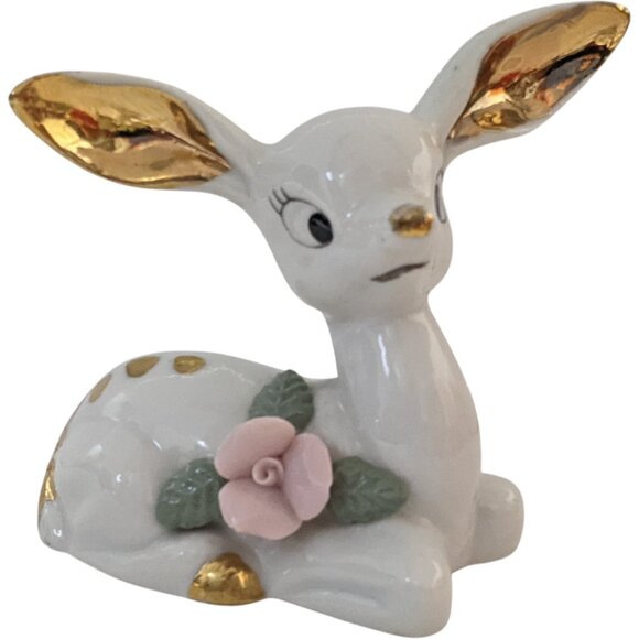 Thames Deer Figurines Set of 2 White Gold Tone Pink Mid Century Vtg Japan - Picture 16 of 16